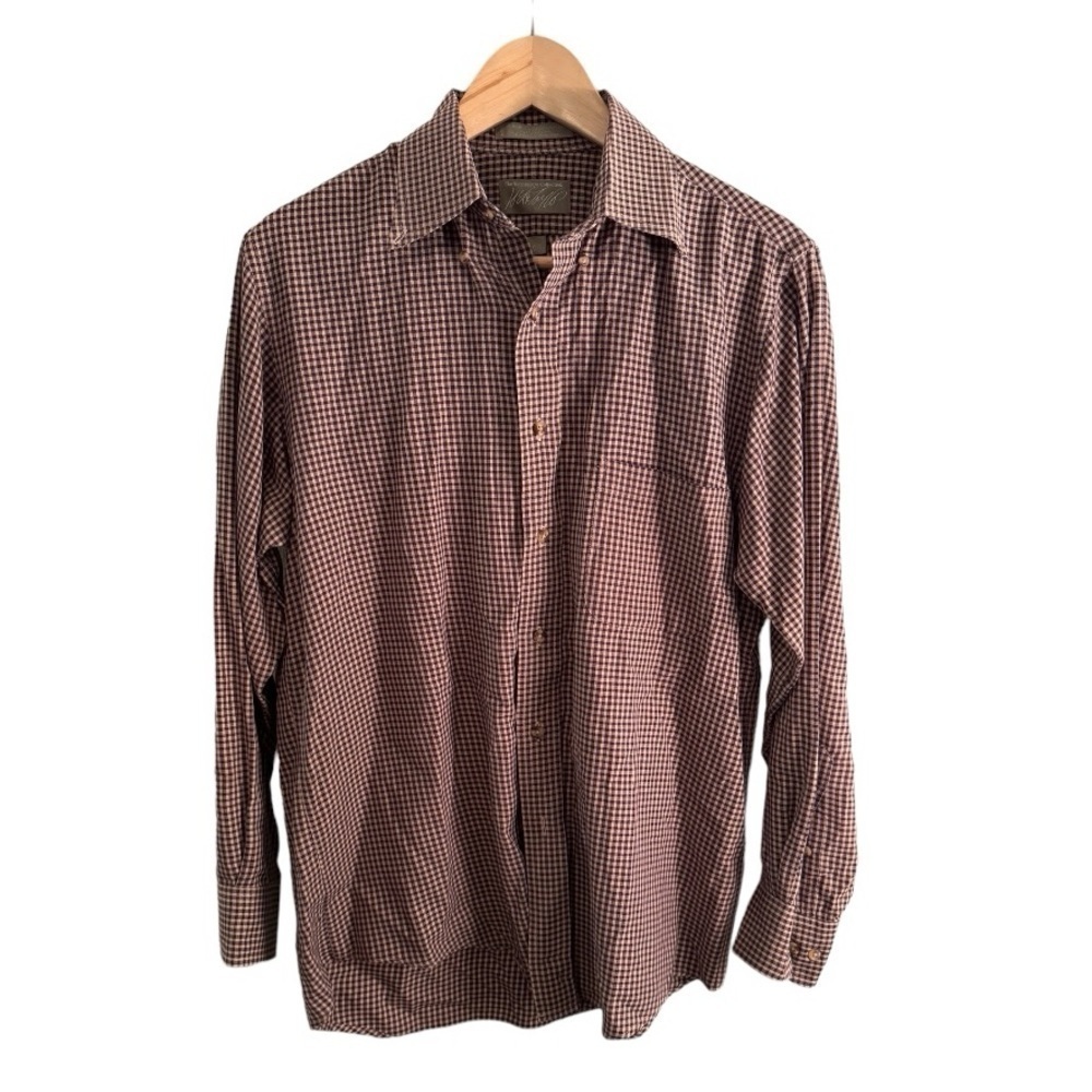 Lord & Taylor burgundy and beige Button Down Shirt, Size 15.5